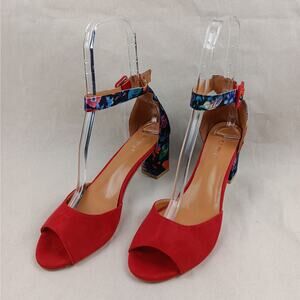 Juti red suede and satin floral ankle strap shoes size EU 43